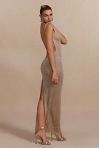 Selene Metallic Backless Knit Maxi Dress — VELOU