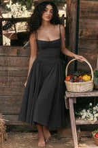 Vestido Midi Plisado – Cuerpo Estructurado Con Bolsillos — VELOU