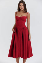 Vestido Midi Plisado – Cuerpo Estructurado Con Bolsillos — VELOU