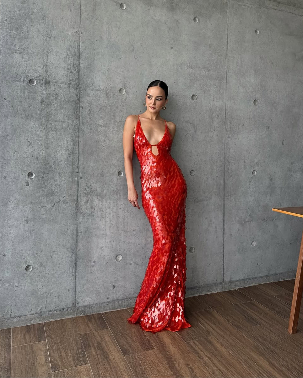 Veronica | Women's Sleeveless Sequin Maxi Prom Dress — VELOU