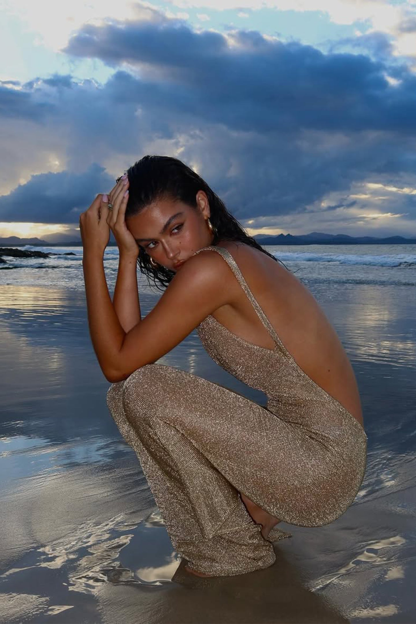 Selene Metallic Backless Knit Maxi Dress — VELOU