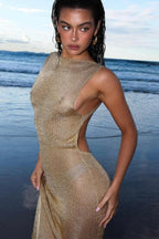 Selene Metallic Backless Knit Maxi Dress — VELOU