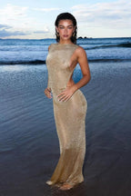 Selene Metallic Backless Knit Maxi Dress — VELOU