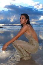 Selene Metallic Backless Knit Maxi Dress — VELOU