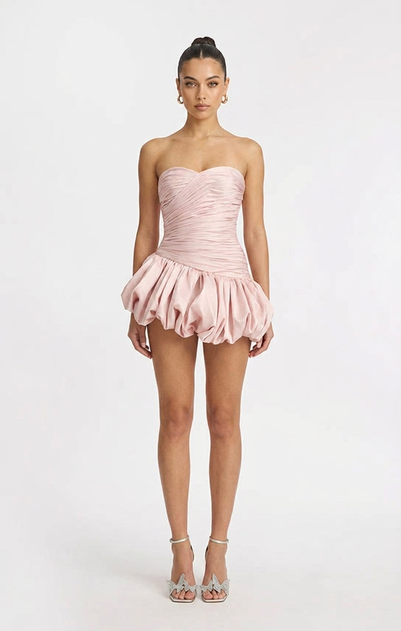 Alia | Women's Strapless Balloon Draped Mini Cocktail Dress