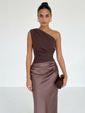 Amber One-Shoulder Satin Maxi Dress