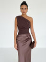 Amber One-Shoulder Satin Maxi Dress