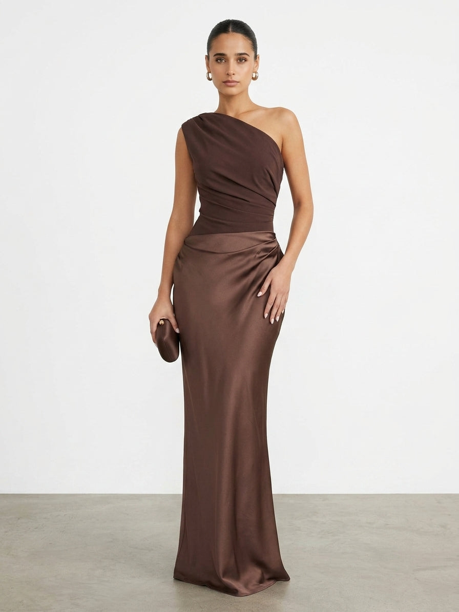 Amber One-Shoulder Satin Maxi Dress