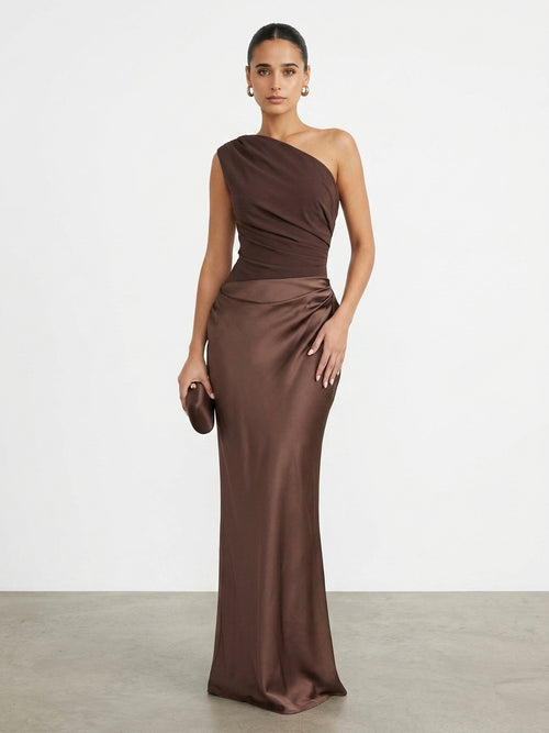 Amber One-Shoulder Satin Maxi Dress