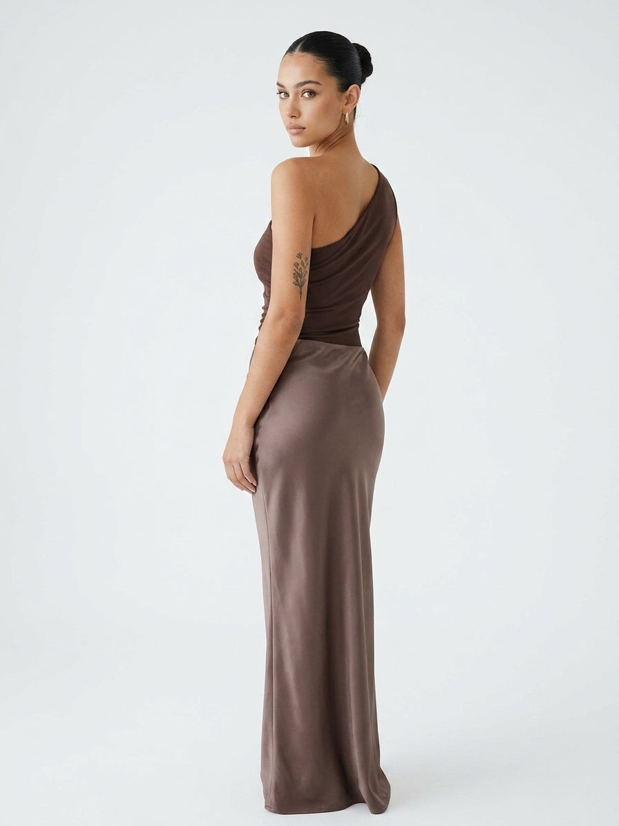 Amber One-Shoulder Satin Maxi Dress