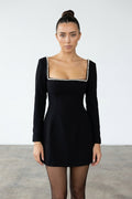 Angela Square Neck Pearl Mini Dress