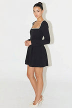 Angela Square Neck Pearl Mini Dress