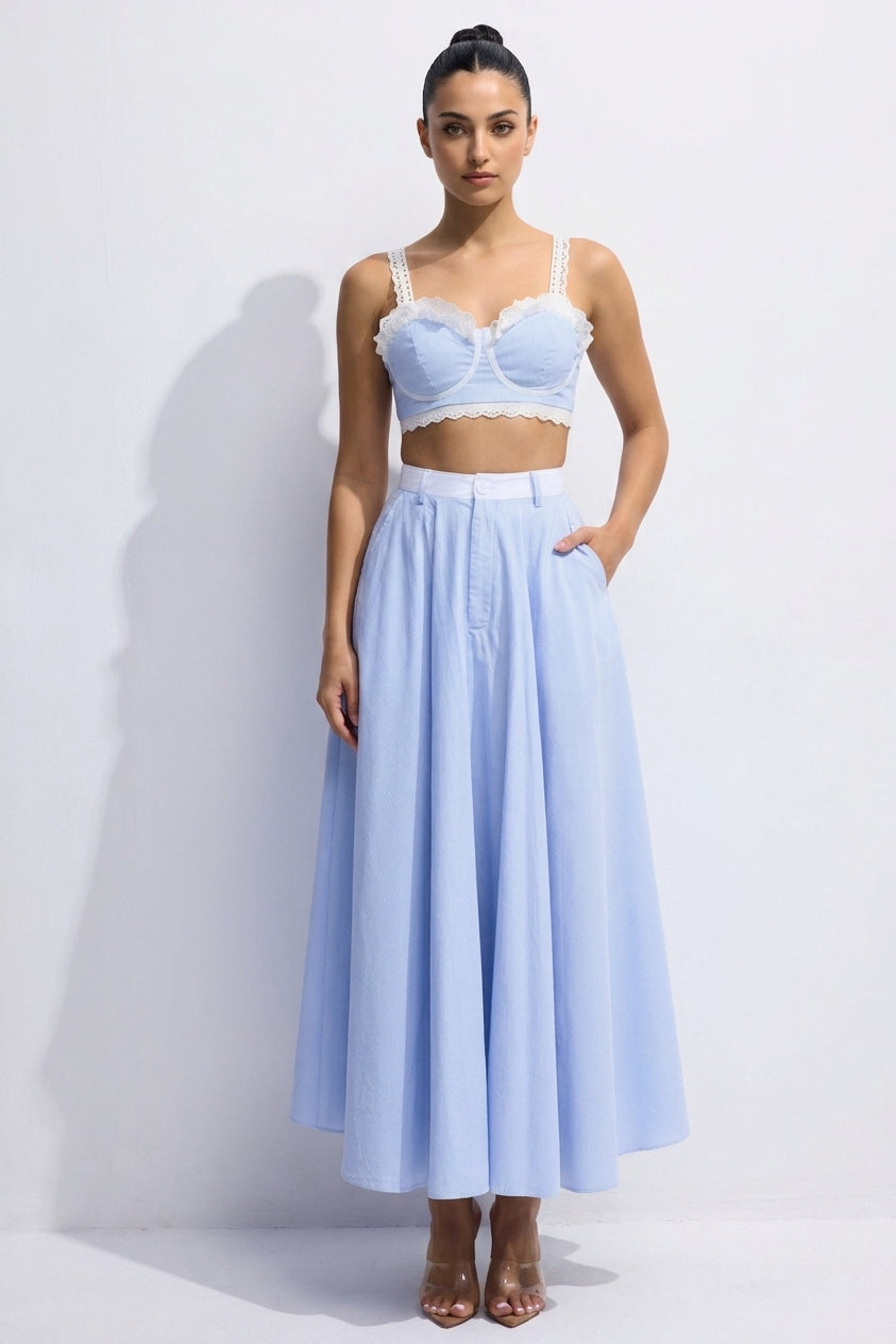 Astrid Lace Contrast Stripes Camisole & Skirt Set