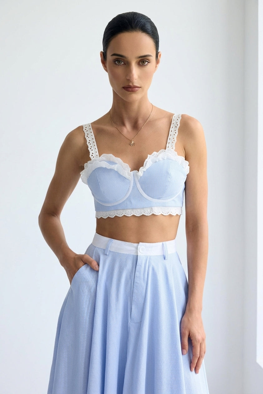 Astrid Lace Contrast Stripes Camisole & Skirt Set