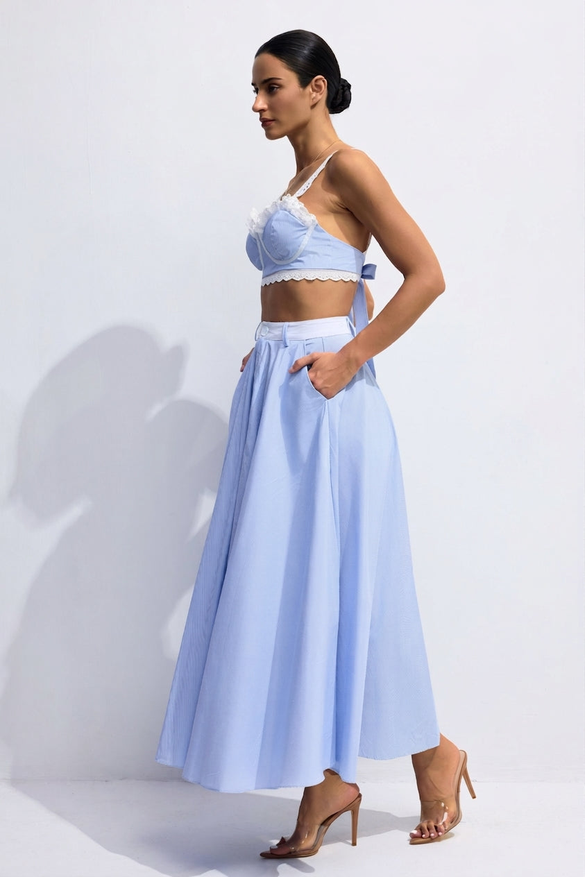 Astrid Lace Contrast Stripes Camisole & Skirt Set