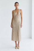 Beverly Diamond Halter Neck Midi Dress