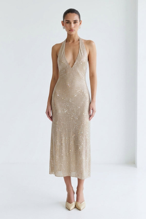 Beverly Diamond Halter Neck Midi Dress