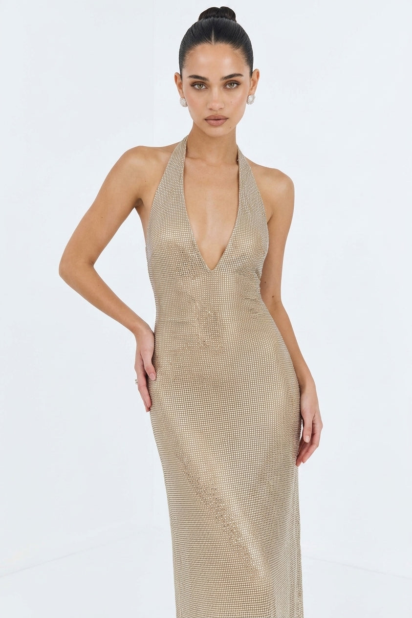 Beverly Diamond Halter Neck Midi Dress