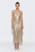 Beverly Diamond Halter Neck Midi Dress