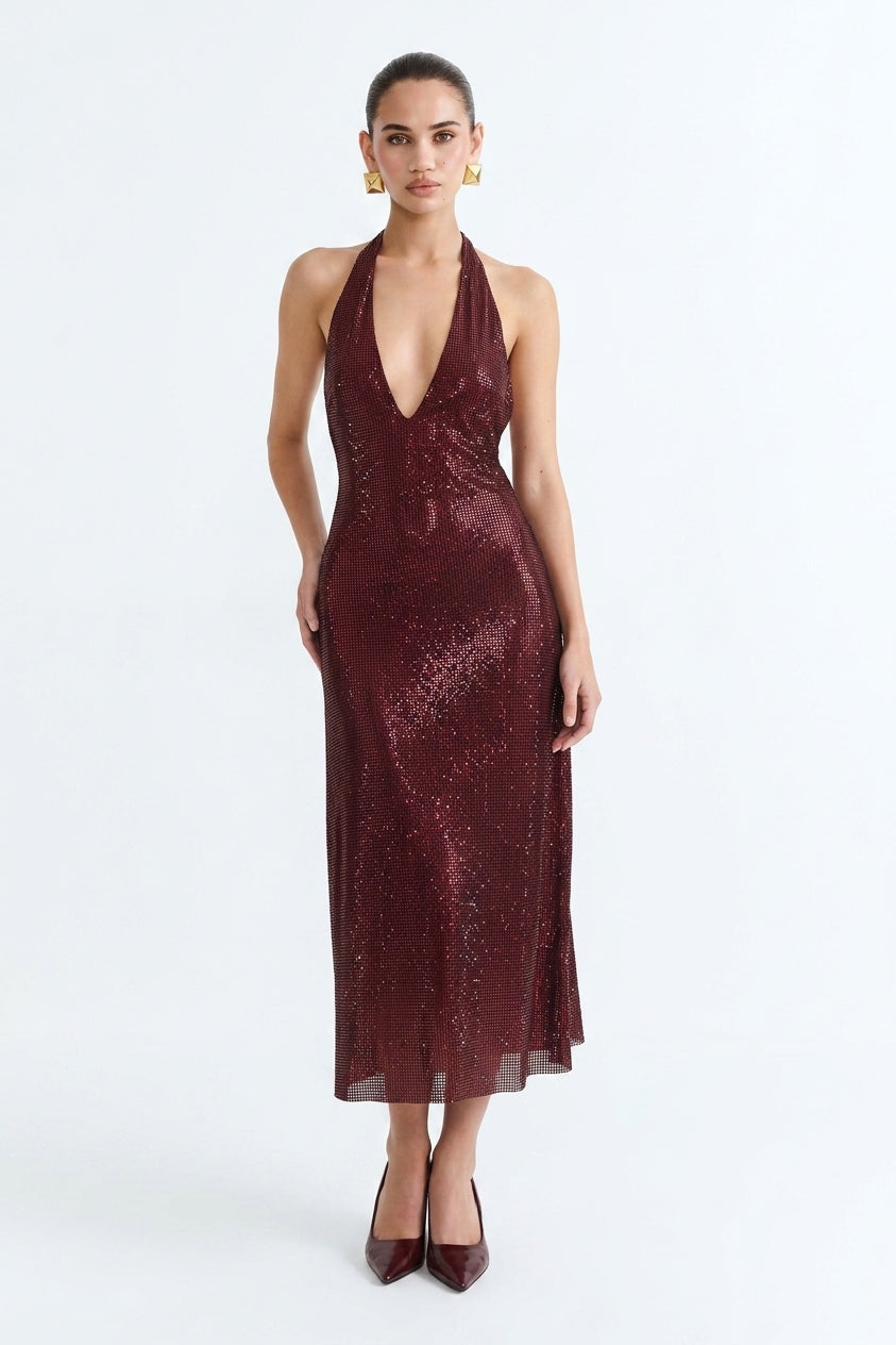 Beverly Diamond Halter Neck Midi Dress