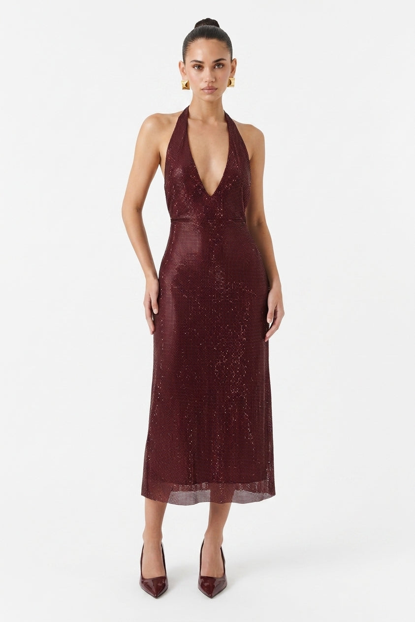 Beverly Diamond Halter Neck Midi Dress
