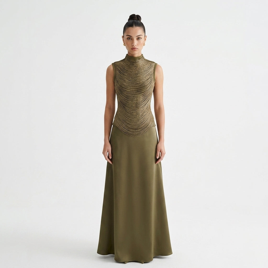 Borbála Fringed Top and Satin Skirt Set