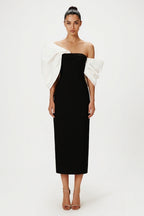 Delancy Bowknot Contrast Midi Dress
