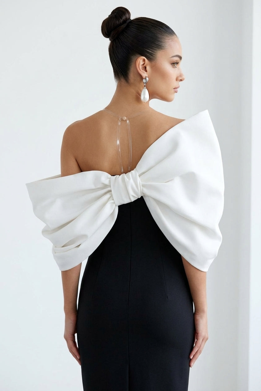 Delancy Bowknot Contrast Midi Dress