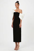Delancy Bowknot Contrast Midi Dress