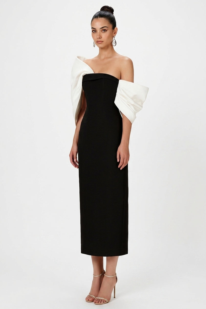 Delancy Bowknot Contrast Midi Dress