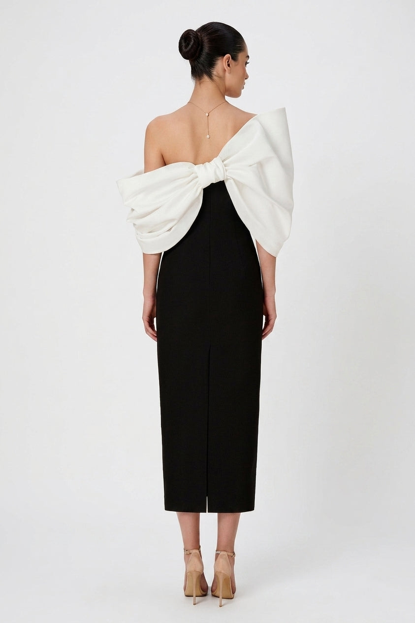 Delancy Bowknot Contrast Midi Dress