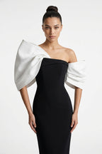 Delancy Bowknot Contrast Midi Dress