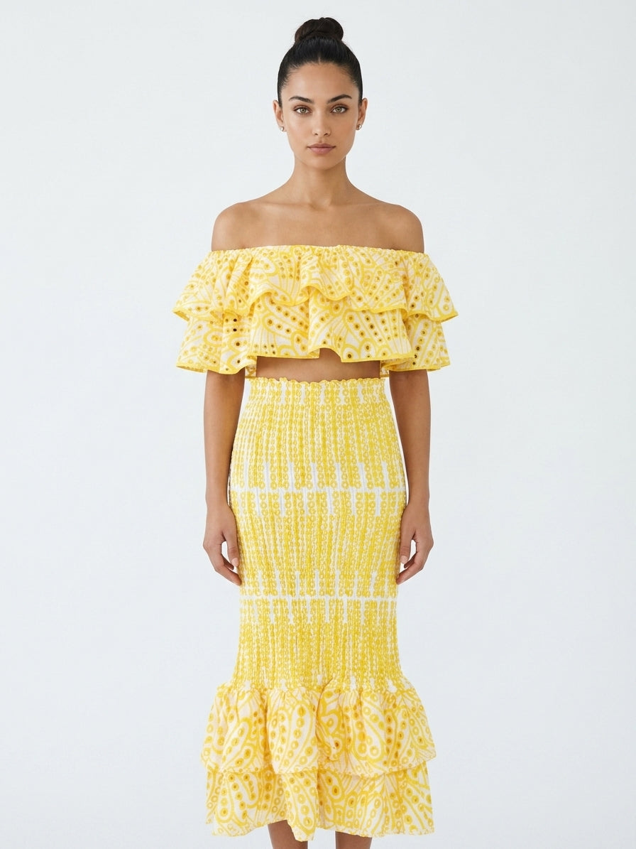 Dolly Embroidered Lace Tiered Ruffle Maxi Dress Set