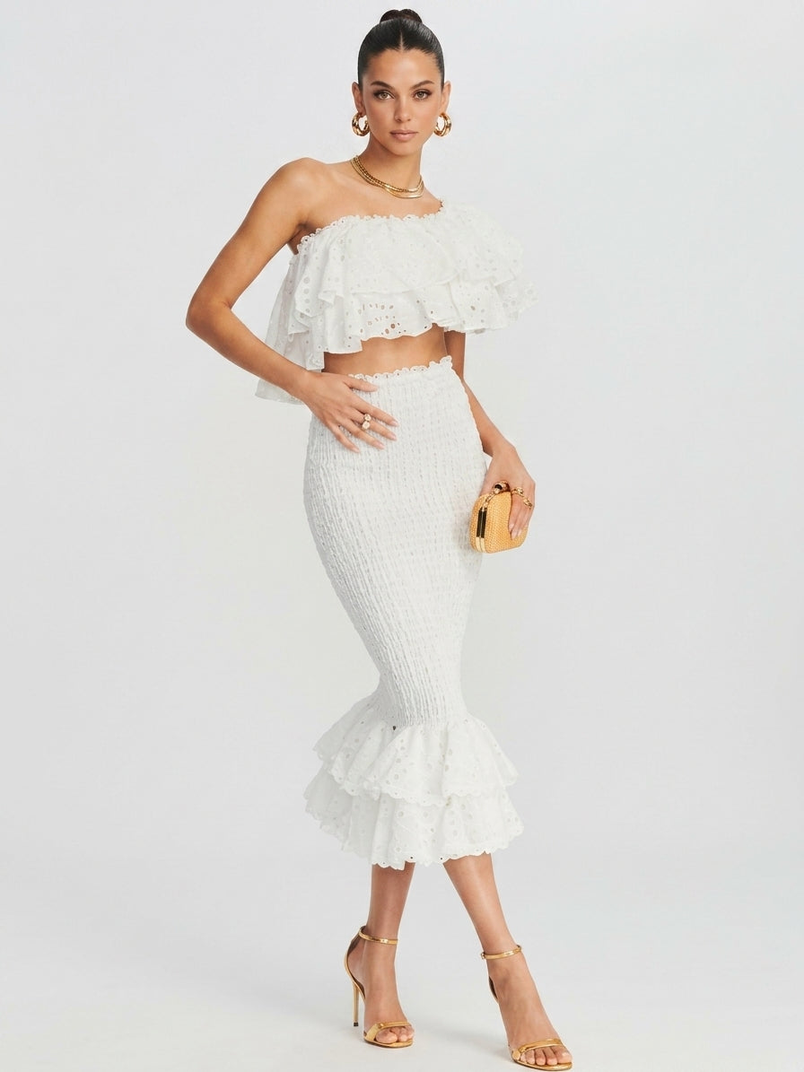 Dolly Embroidered Lace Tiered Ruffle Maxi Dress Set
