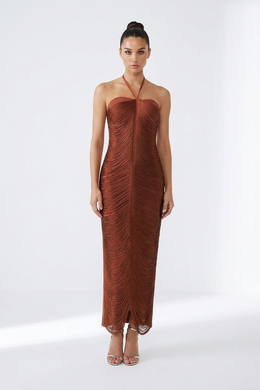 Elaina Halterneck Tassel Maxi Dress