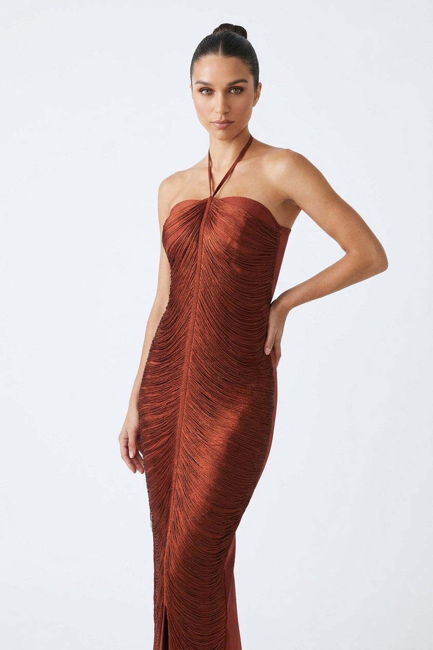 Elaina Halterneck Tassel Maxi Dress