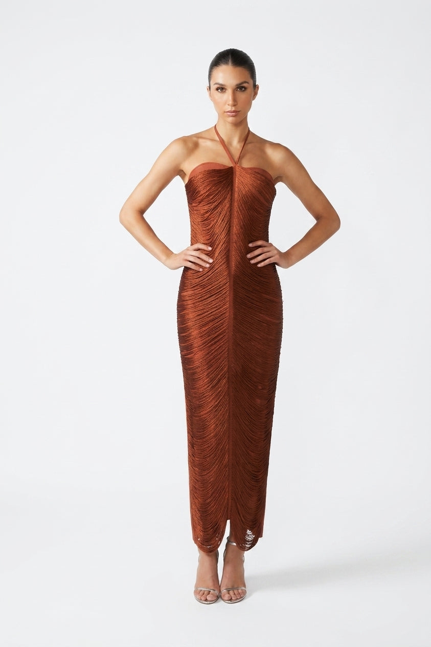 Elaina Halterneck Tassel Maxi Dress