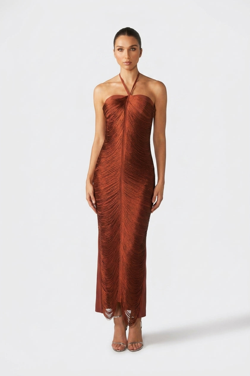 Elaina Halterneck Tassel Maxi Dress