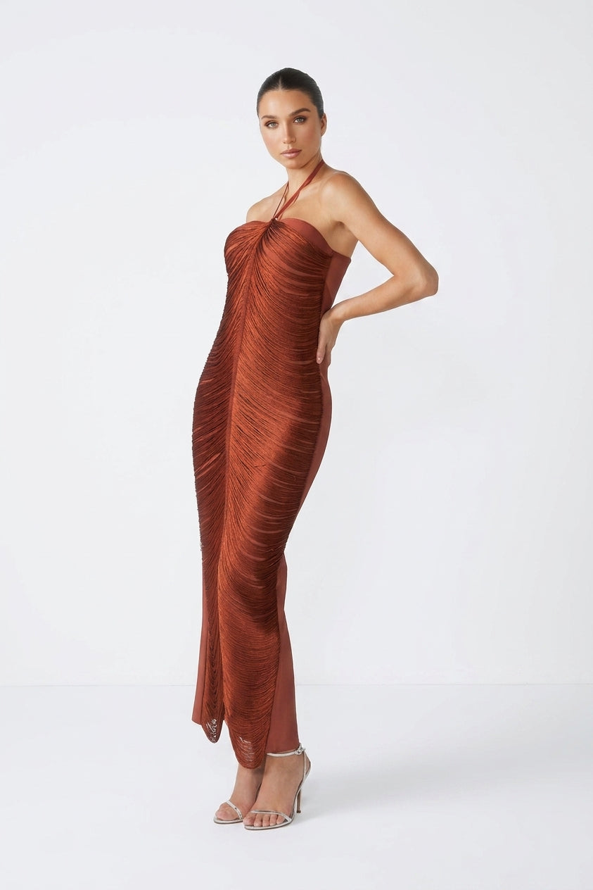 Elaina Halterneck Tassel Maxi Dress