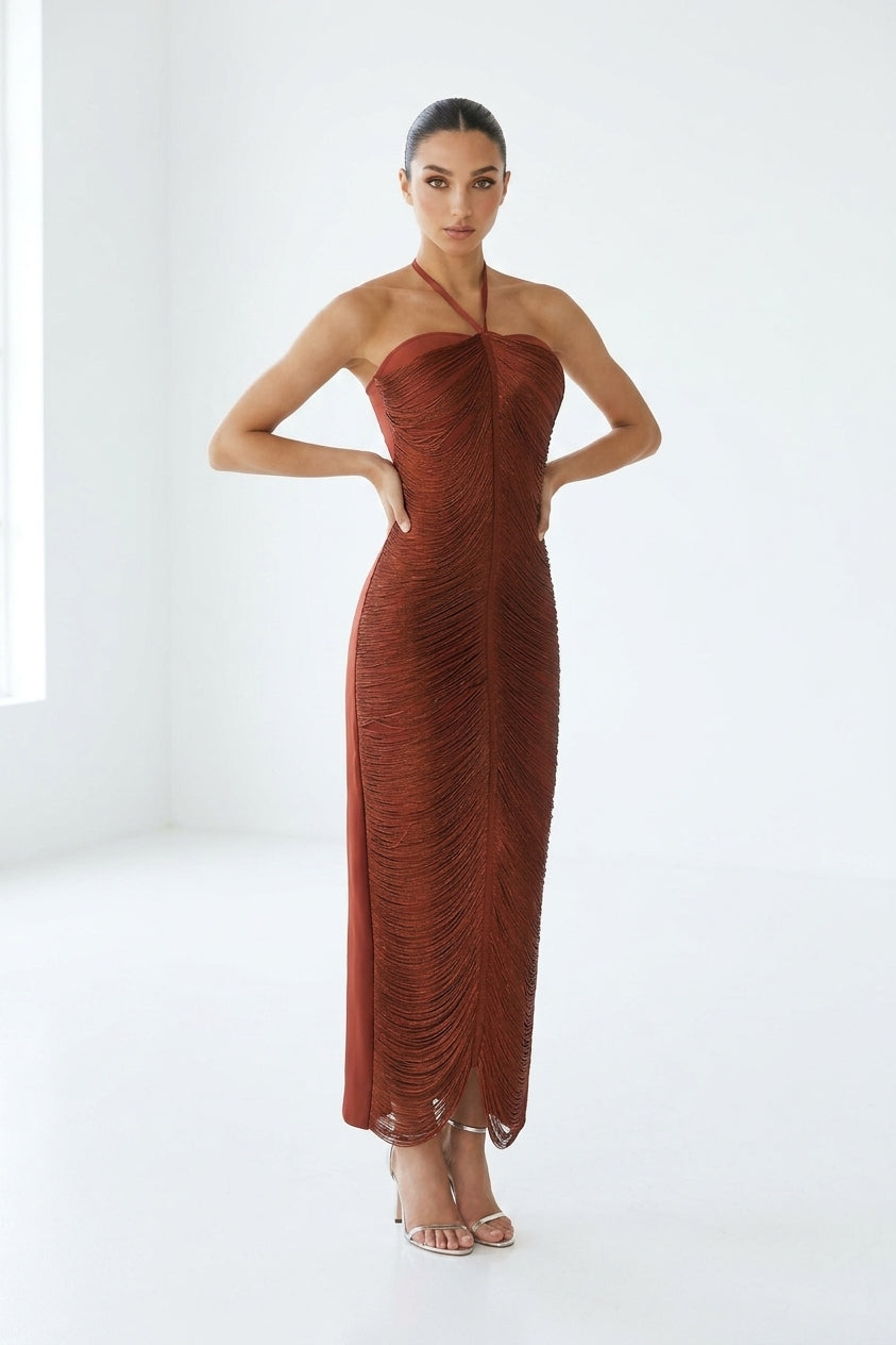 Elaina Halterneck Tassel Maxi Dress