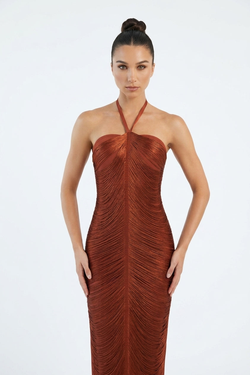 Elaina Halterneck Tassel Maxi Dress