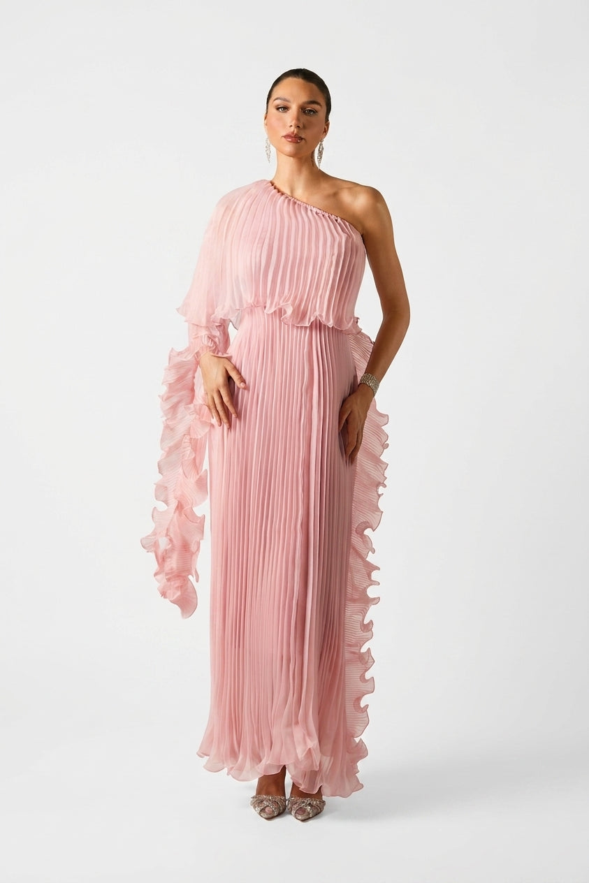 Élodie Pleated One-Shoulder Maxi Dress