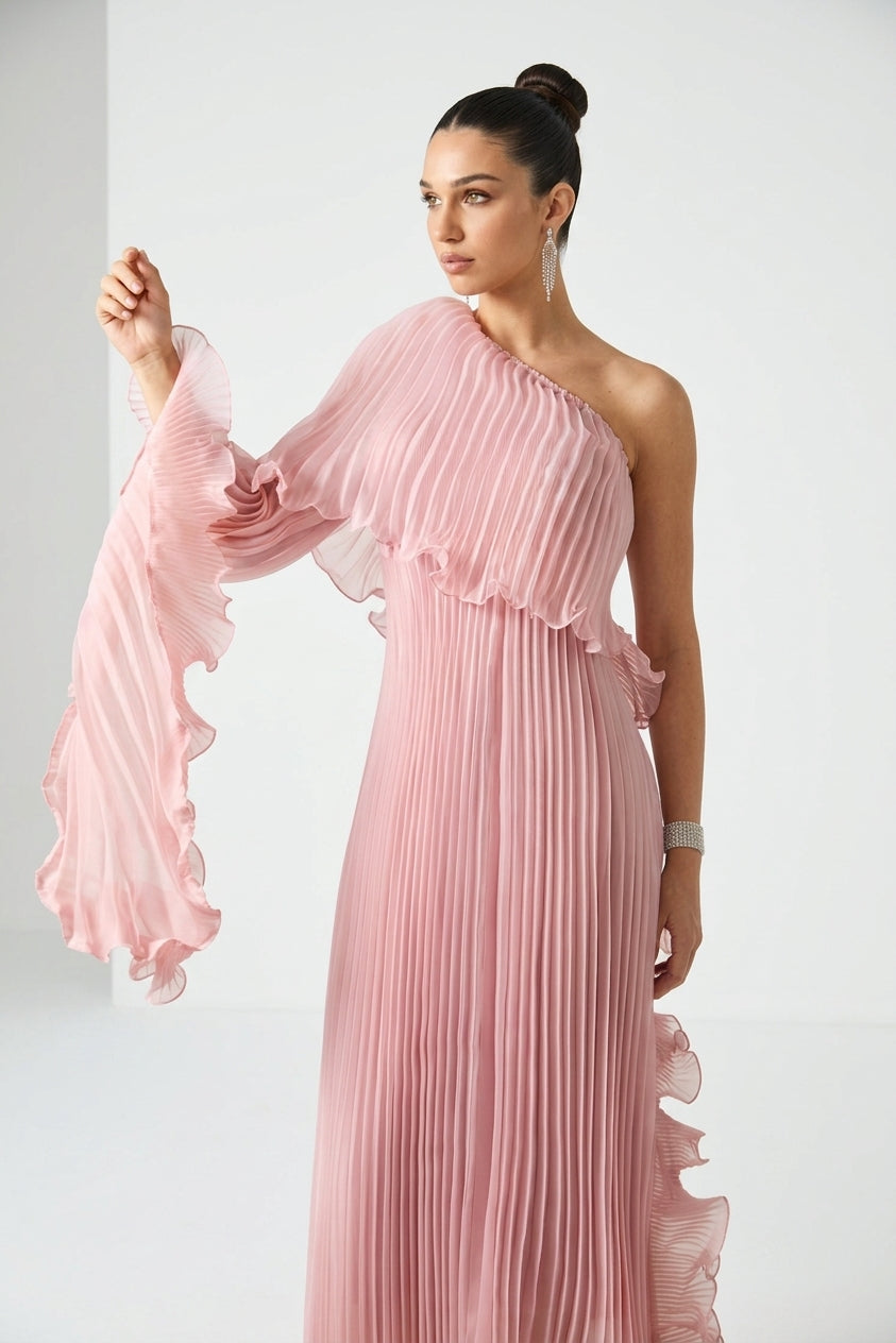 Élodie Pleated One-Shoulder Maxi Dress