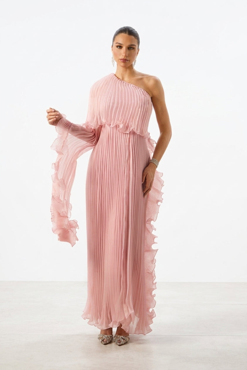 Élodie Pleated One-Shoulder Maxi Dress