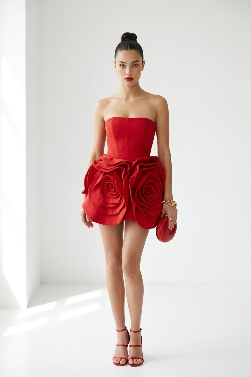 Eudora Flower Strapless Mini Dress