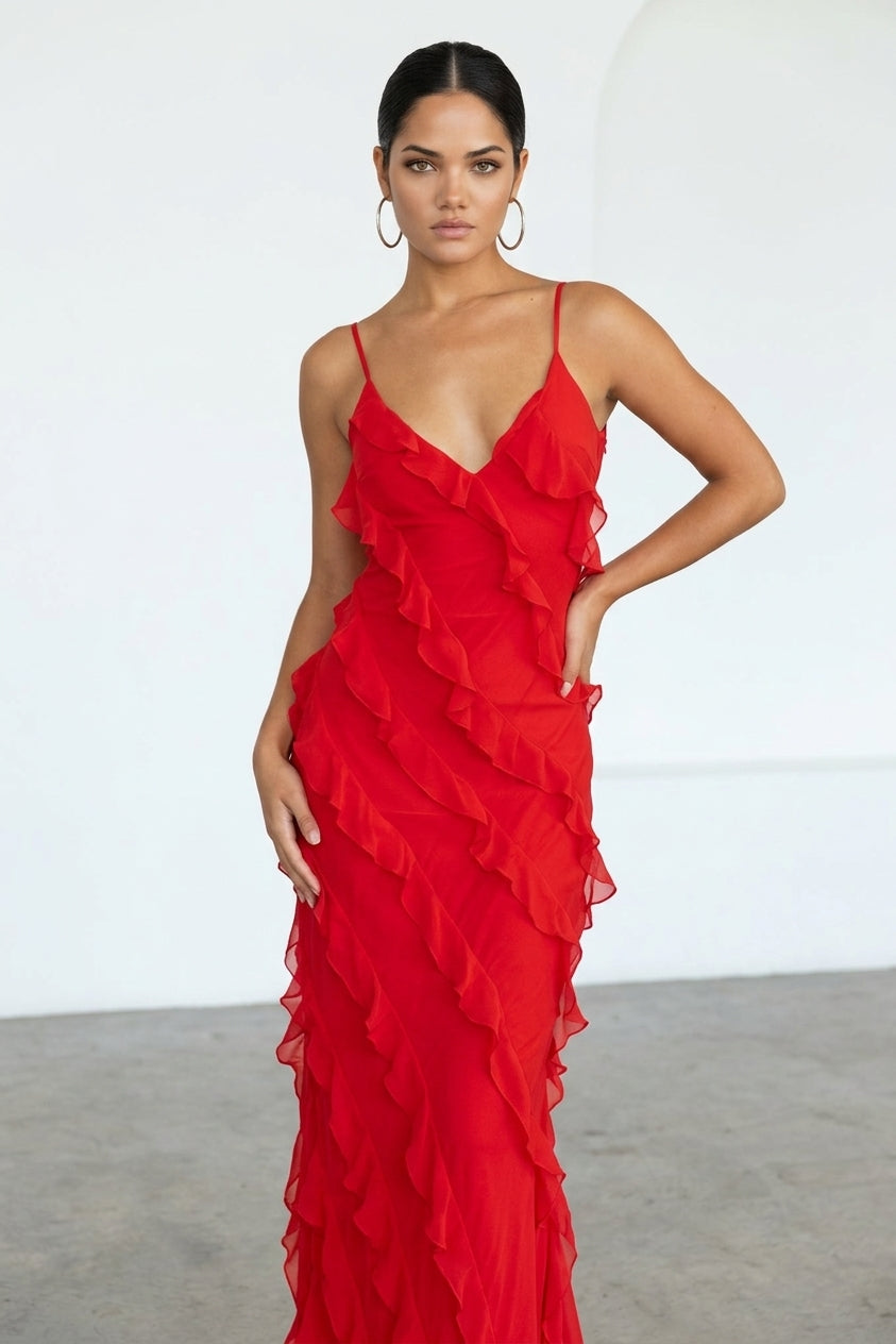 Eve Chiffon Ruffled Maxi Slip Dress