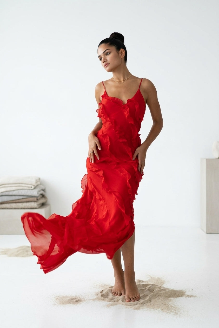 Eve Chiffon Ruffled Maxi Slip Dress