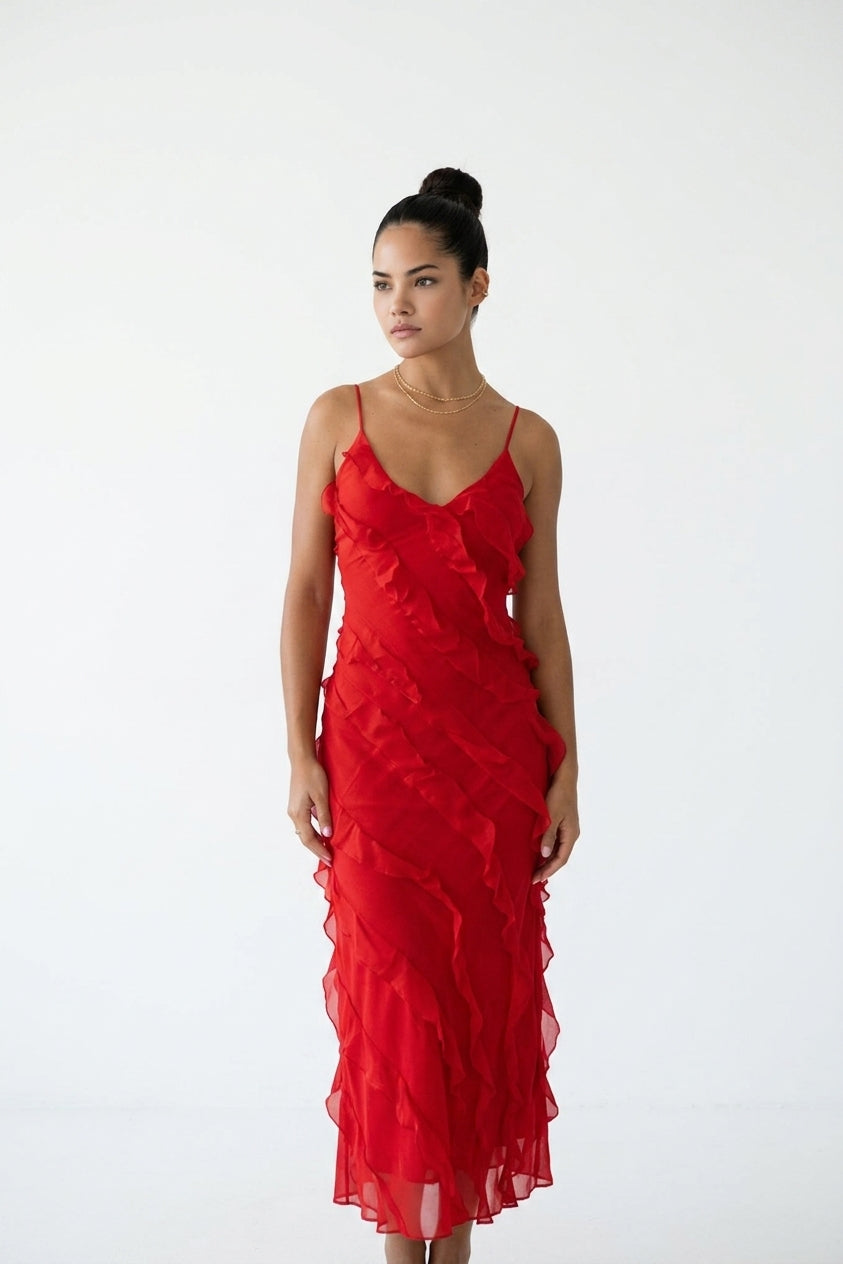 Eve Chiffon Ruffled Maxi Slip Dress