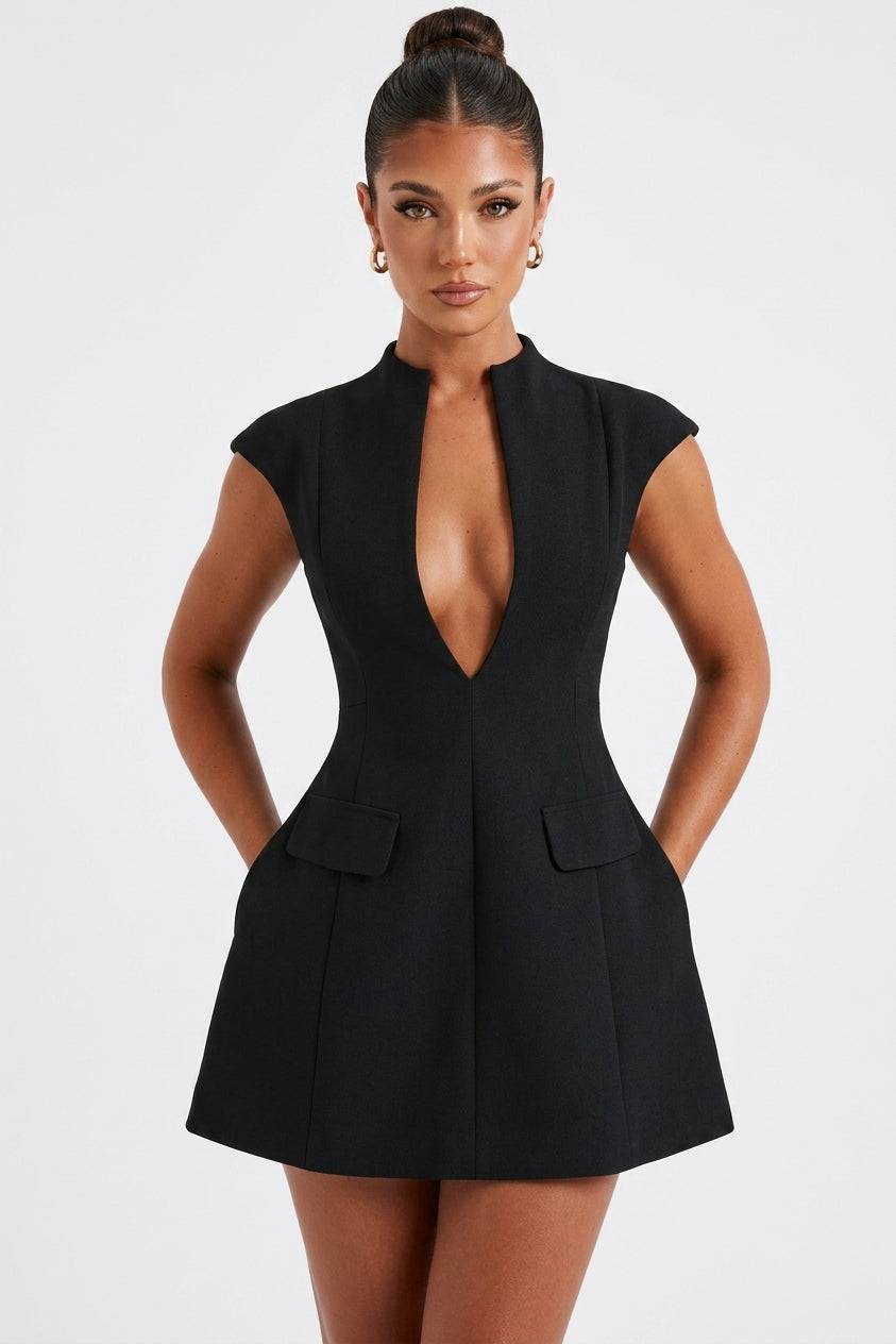 Evelyn Cap Sleeve Pleated Mini Dress