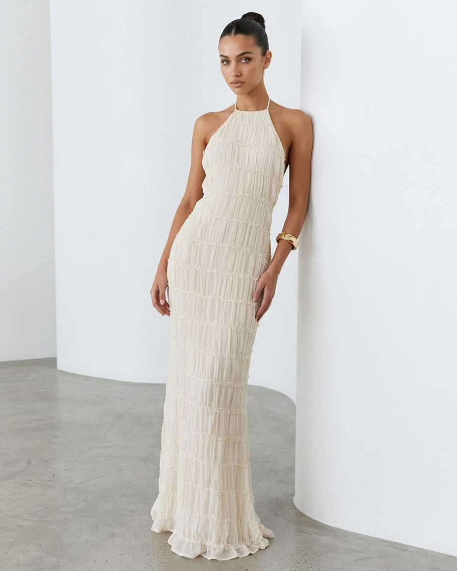 Greta Backless Sculpted Texture Maxi Dress